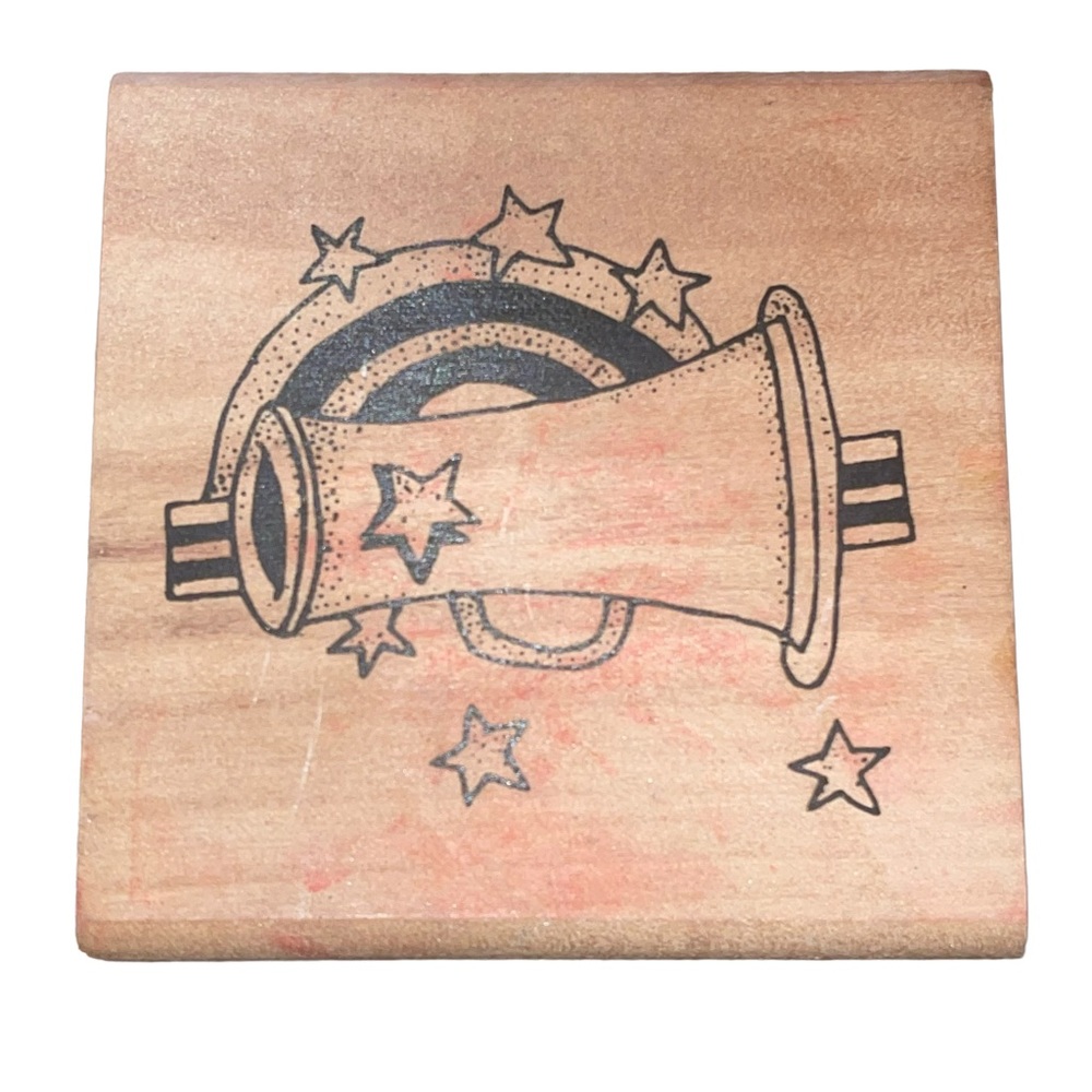 Megaphone cheerleader stars rainbow RUBBER STAMP   33P.